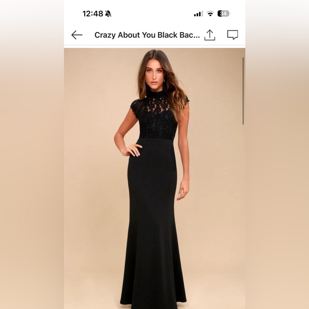 Lulu's Black Lace High-Neck Mermaid Evening Gown